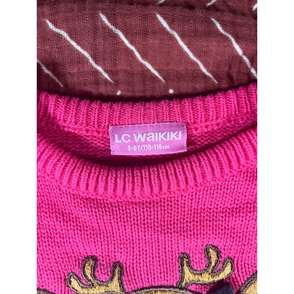 LC Waikiki Girls 5-6Y 110-116cm Pink Reindeer Heart Elbow Patch Knit Sweater - Picture 3 of 7